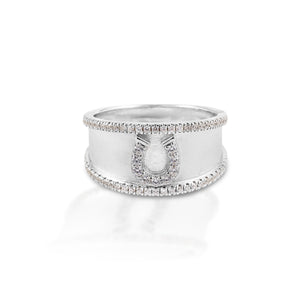     Wide band     Raised edge with cubic zirconia     Sterling silver     Clear cubic zirconia horseshoe