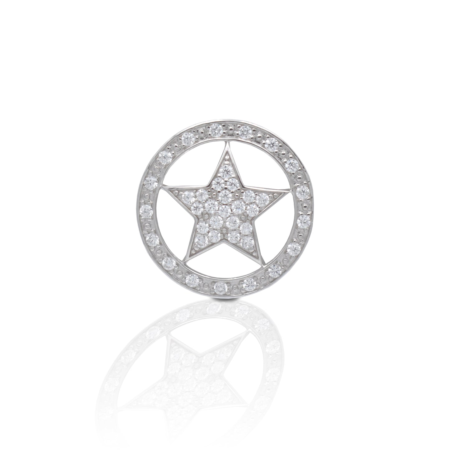 Perfect on a lapel or a tie, this piece will be the finishing touch for any suit. The Kelly Herd Large Star Tie Tack makes a statement with is western star motif and sparkling clear cubic zirconia stones. Stand out as a power couple by coordinating with any of our western star women's pieces. Features Western Star Pin Enhanced with Clear Cubic Zirconia Stones Measures 15mm high x 15mm wide Straight Pin Catch Sterling Silver
