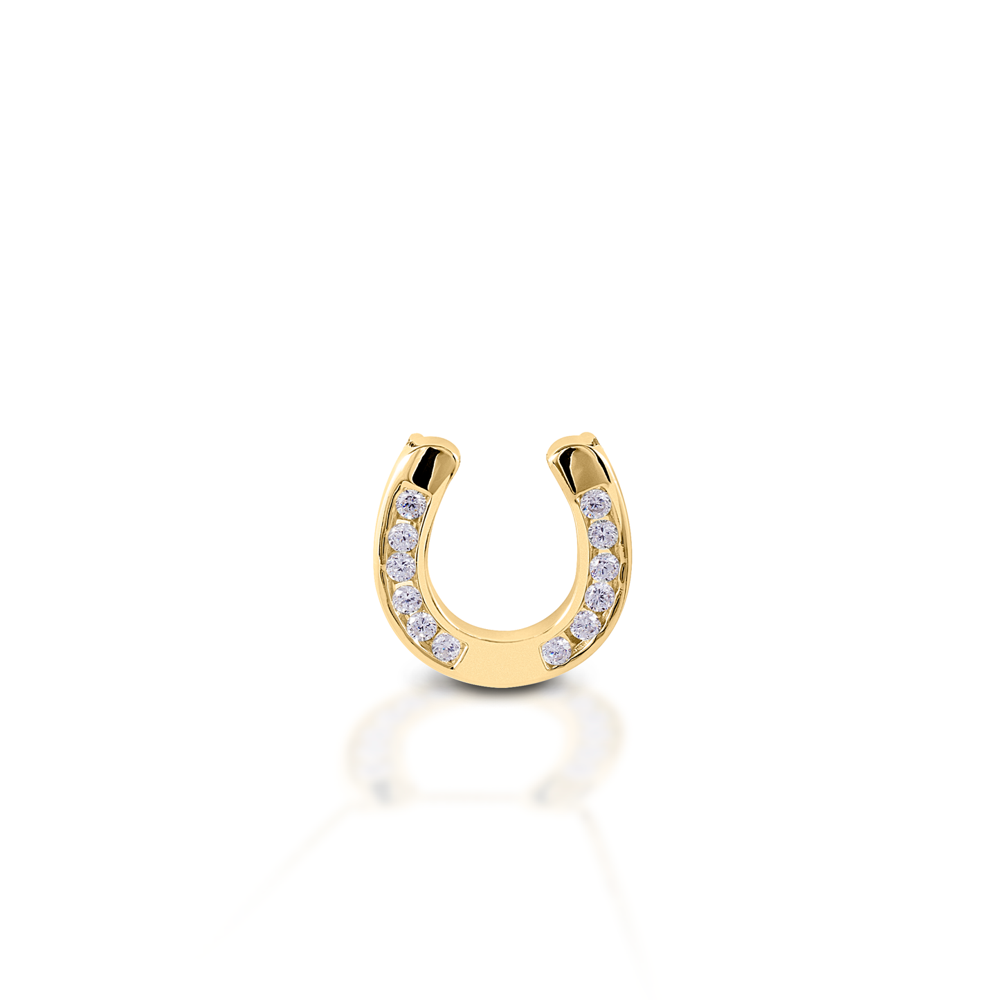 Made in 14K gold, the Kelly Herd Large Horseshoe Necklace features a wide plate horseshoe pendant with diamond "nails." Any horse lover will immediately appreciate this design! Features Horseshoe pendant Enhanced with diamonds Available in 14k gold 18mmx 18mm