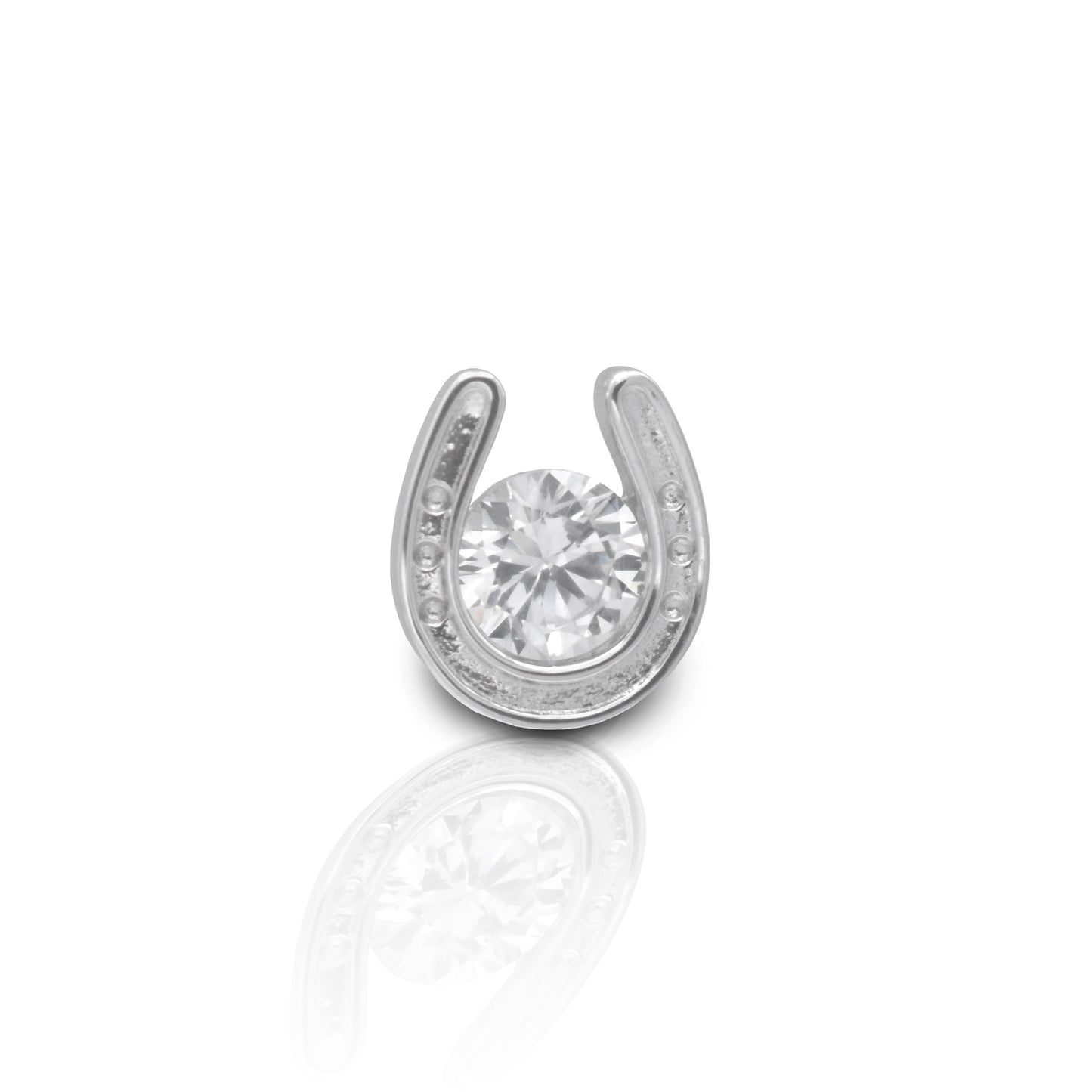 A simple but elegant design intended for daily wear. The Kelly Herd Horseshoe Stud Tie Tack will accent any apparel and exhibits your passion for the equestrian lifestyle. The amazing detail of the horseshoe and the brilliance of the solitaire give it a classic feel. It can be worn on a tie, or even used as a hat or lapel pin. Features Detailed Horseshoe Design Enhanced with Clear Cubic Zirconia Stone Measures 18mm high x 12mm wide Straight Pin Catch Sterling