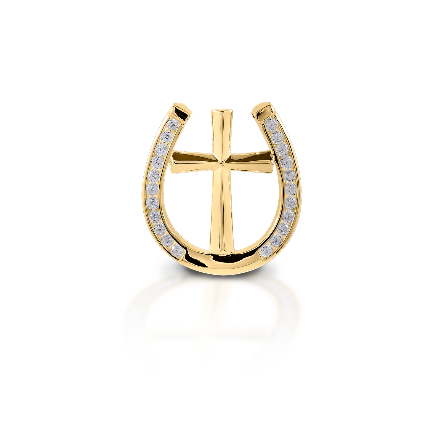 Faith, luck and a touch of sparkle - the Kelly Herd Cross & Horseshoe Pendant combines them all in a gorgeously simple design of a lucky horseshoe enhanced with diamonds with a cross inside. Available in 14K gold. Features Cross and horseshoe pendant Enhanced with diamonds Available in 14K gold 25mm x 39mm