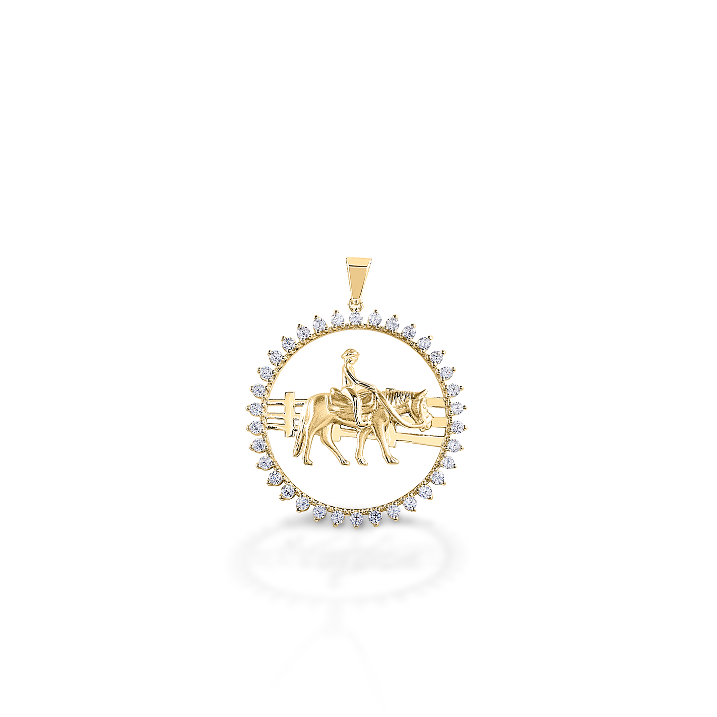 Kelly Herd's Ranch Horse Pendant captures the quieter moments of ranch and farm live. Crafted in 14K gold, and enhanced with diamonds. Features Ranch horse pendant Diamonds Available in 14k gold 28mm x 6mm