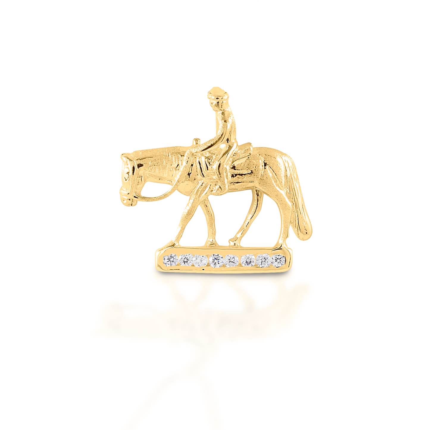 Just for the Western Pleasure rider, Kelly Herd's Pleasure Horse Necklace is beautifully crafted in 14K gold, and enhanced with diamonds. Features Western pleasure horse pendant Enhanced with diamonds Available in 14K gold 19mm x 21mm