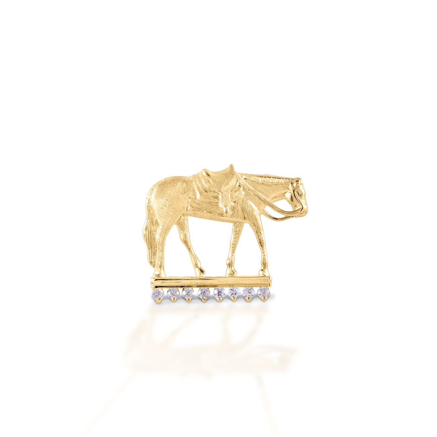 Just for the Western Pleasure rider, Kelly Herd's Pleasure Horse Necklace is beautifully crafted in 14K gold, and enhanced with diamonds. Features Western pleasure horse pendant Enhanced with diamonds Available in 14k gold 31mm x 25mm