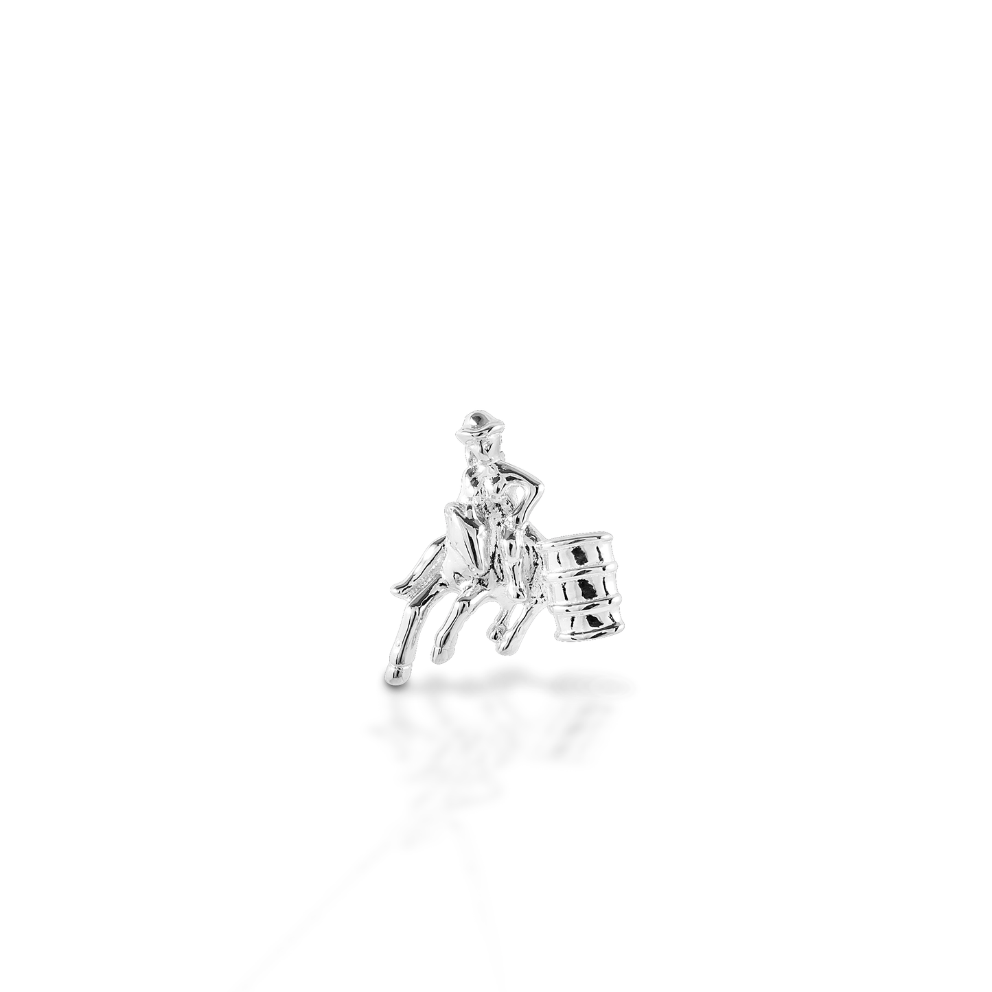 Turn and Burn! Celebrate your sport with the exquisitely detailed Kelly Herd Barrel Racing Pendant. Crafted in 14K gold, this pendant is a perfect tiny barrel horse and rider! Features Barrel horse pendant Available in 14K gold 18mm x 17mm