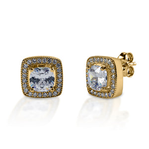 Just gorgeous! Kelly Herd Square Bezel Set Pave Earrings are made of white or yellow gold with a square bevel set diamond. At 10mm, these earrings are large enough to give you a touch of elegant sparkle without being over-powering. Post back.  Features      Square bezel set earrings     Available in white, or yellow 14k gold     Diamonds     Past backs     12 mm wide.