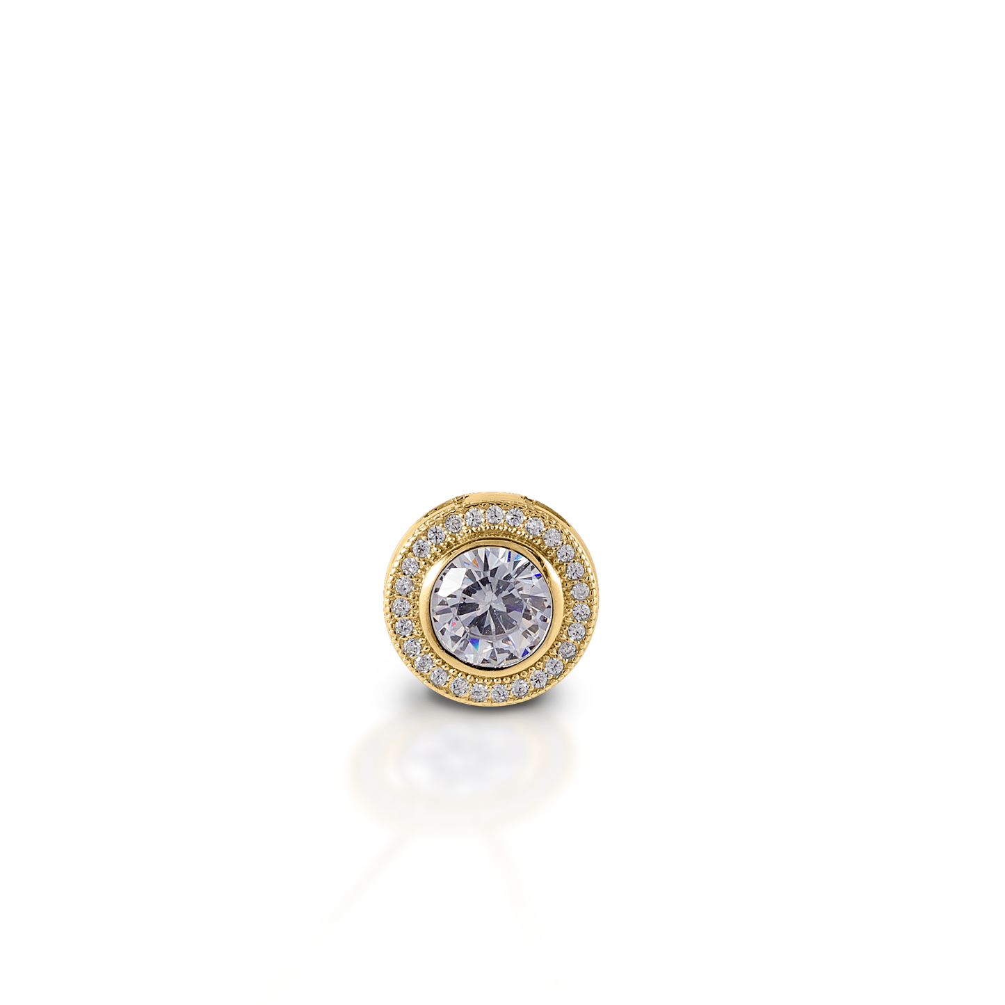 Kelly Herd's Round Bezel Set Pavé Pendant is the kind of pendant you will wear forever! It is classic, elegant, and absolutely timeless! Made of yellow gold with a round bezel set diamond. Features Round bezel set pendant Available in yellow 14k gold Diamond 12 mm wide