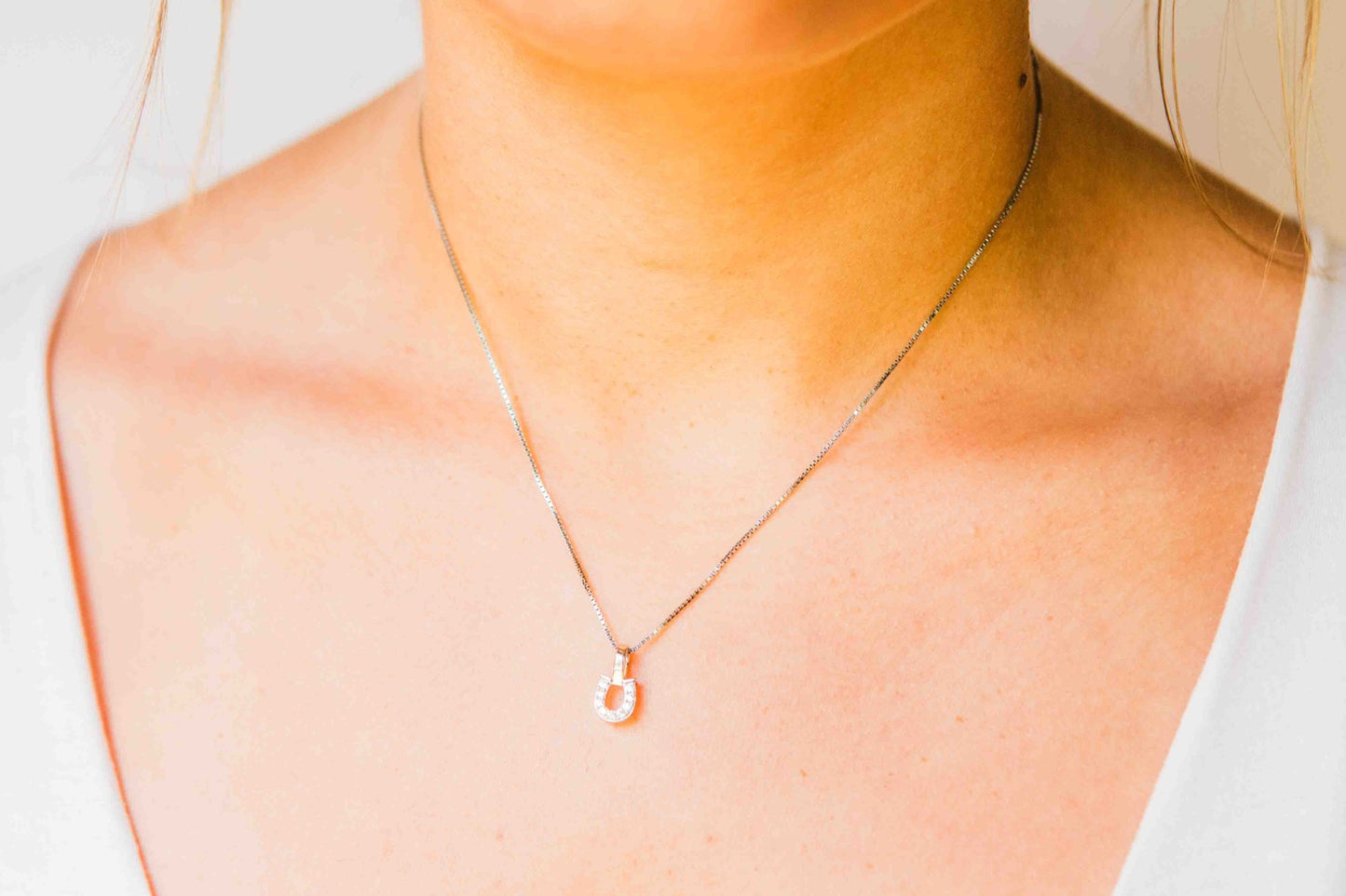 Kelly Herd Clear Horseshoe Necklace - Sterling Silver