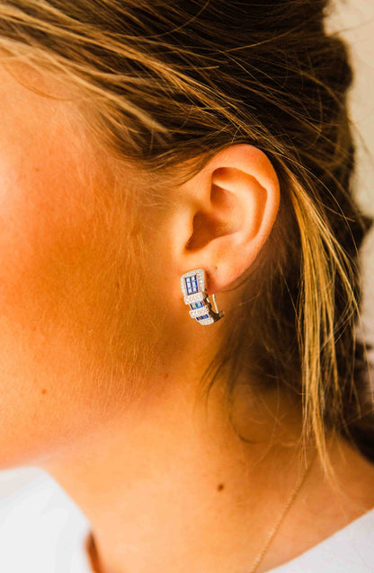 Kelly Herd Blue Ranger Style Buckle Earrings - Sterling Silver