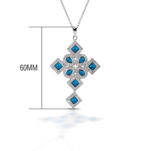 Kelly Herd Rhodium Plated Blue Multiple Shape Cross Necklace