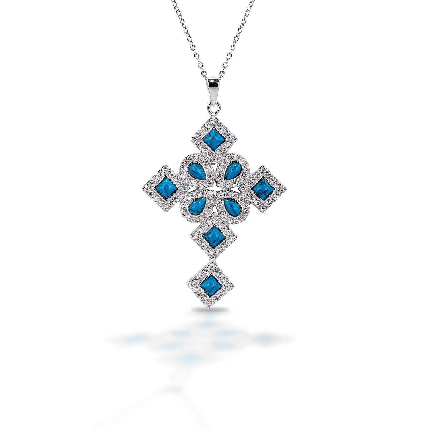 Kelly Herd Rhodium Plated Blue Multiple Shape Cross Necklace