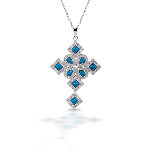 Kelly Herd Rhodium Plated Blue Multiple Shape Cross Necklace