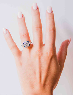 Kelly Herd Blue Spinel Halo Ring - Sterling Silver