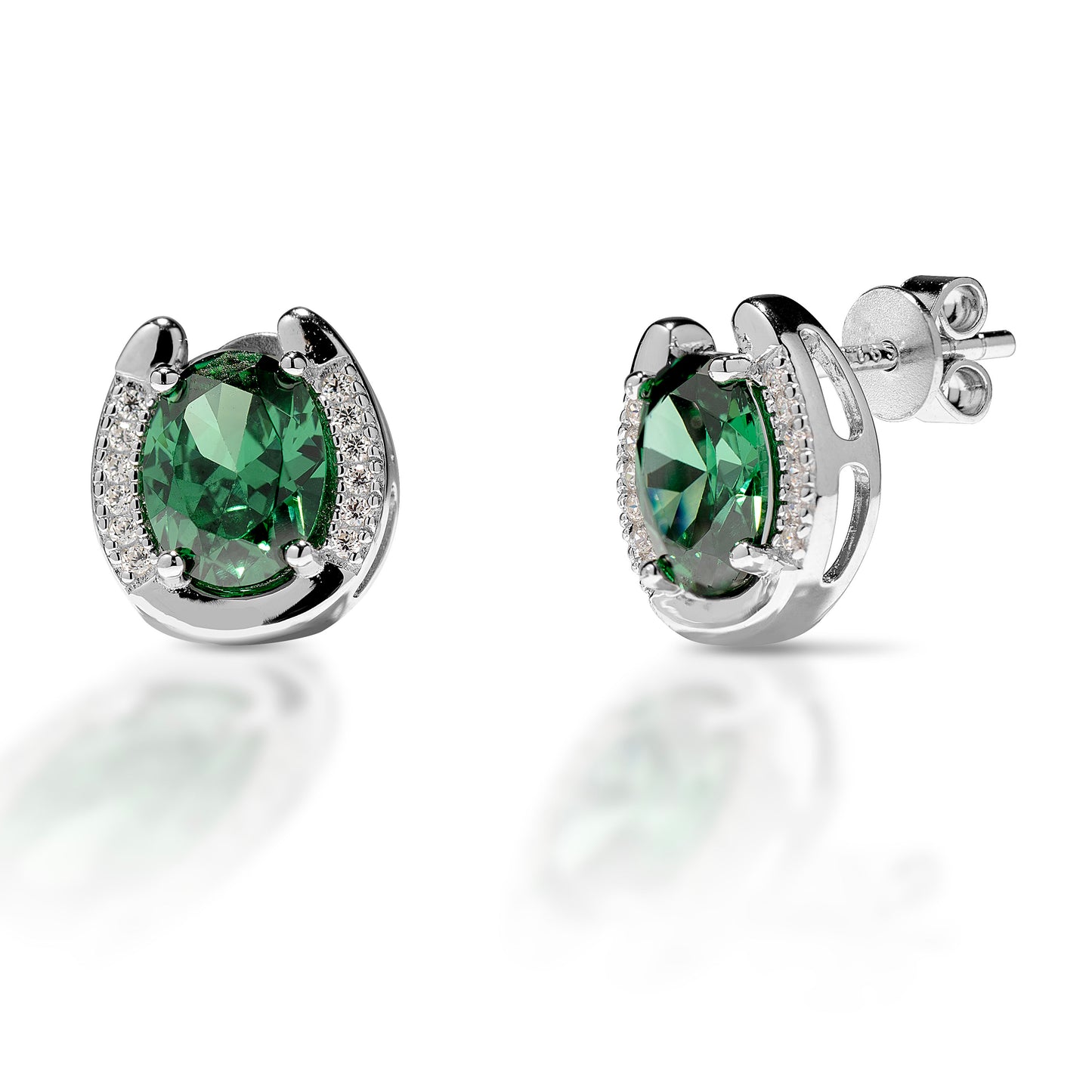 Kelly Herd Green Stone Horseshoe Earrings - Sterling Silver