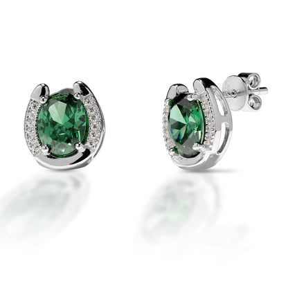 Kelly Herd Green Stone Horseshoe Earrings - Sterling Silver