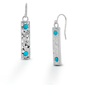 Hammered Earring with Natural Turquoise - Sterling Silver