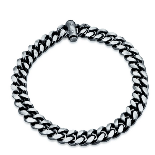 Kelly Herd Gun Metal Curb Bracelet - Sterling Silver