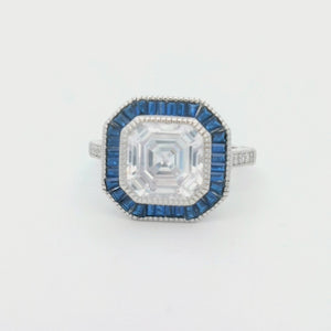 Kelly Herd Large Asscher Cut/Blue Spinel Ring - Sterling Silver