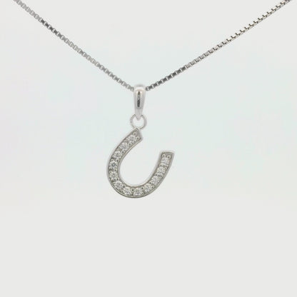 Kelly Herd Large Clear Dangle Horseshoe Necklace - Sterling Silver