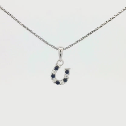 Kelly Herd Blue & Clear Dangle Horseshoe Necklace - Sterling Silver