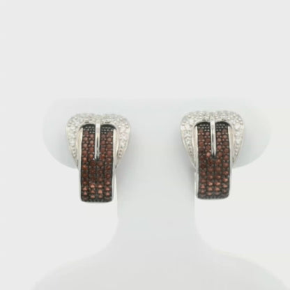 Kelly Herd Cognac Buckle Earrings - Sterling Silver