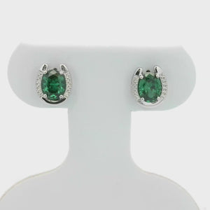 KELLY HERD GREEN STONE HORSESHOE EARRINGS - STERLING SILVER