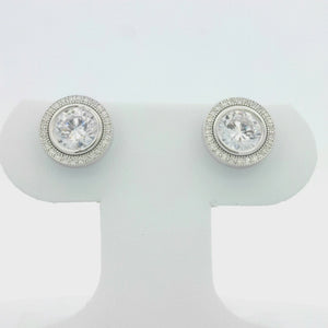 Kelly Herd Round Bezel Set Pave Earrings - Sterling Silver