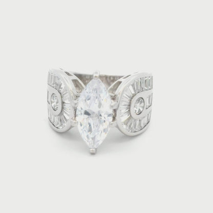 Kelly Herd Horseshoe Marquise Ring - Sterling Silver