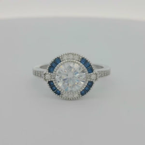 Kelly Herd Blue Spinel Halo Ring - Sterling Silver