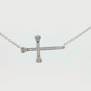 Kelly Herd Horizontal Pavé Horseshoe Nail Cross Necklace - Sterling Silver