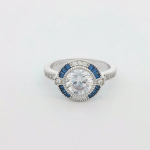 Kelly Herd Blue Spinel Halo Ring - Sterling Silver