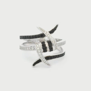 Kelly Herd Black Stone Barbed Wire Ring - Sterling Silver