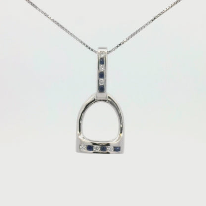 Kelly Herd Blue & Clear Large English Stirrup Necklace - Sterling Silver