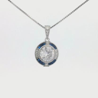 Kelly Herd Blue Spinel Halo Pendant - Sterling Silver