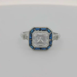 Kelly Herd Small Asscher Cut/Blue Spinel Ring - Sterling Silver