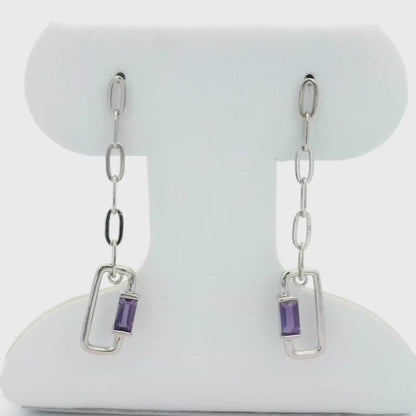 Kelly Herd Amethyst Baguette Paper Clip Dangle Earrings - Sterling Silver