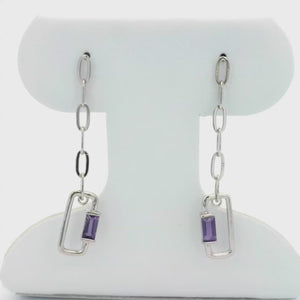 Kelly Herd Amethyst Baguette Paper Clip Dangle Earrings - Sterling Silver