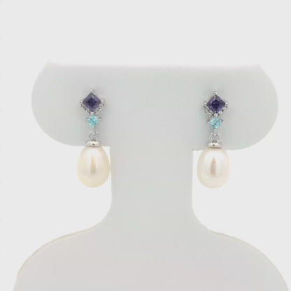 Kelly Herd Amethyst & Blue Topaz Tear Drop Pearl Earrings - Sterling Silver