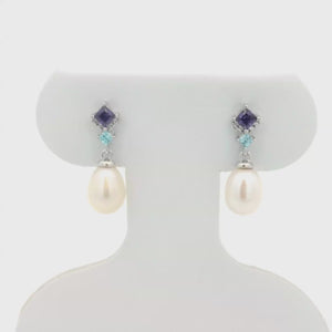 Kelly Herd Amethyst & Blue Topaz Tear Drop Pearl Earrings - Sterling Silver