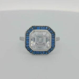 Kelly Herd Large Asscher Cut/Blue Spinel Ring - Sterling Silver