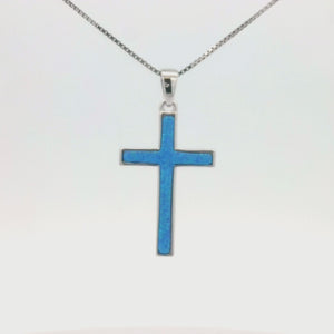 Kelly Herd Blue Opal Cross Pendant - Sterling Silver