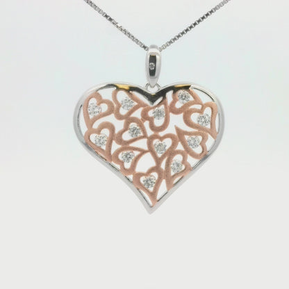 Kelly Herd Clear & Rose Gold Multi-Heart Pendant - Sterling Silver