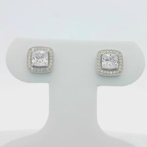 Kelly Herd Square Bezel Set Pave Earrings - Sterling Silver