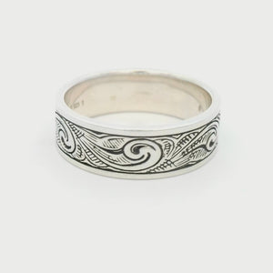 Kelly Herd Men's Engraved Western Wide Band Ring - Sterling Silver