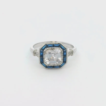 Kelly Herd Small Asscher Cut/Blue Spinel Ring - Sterling Silver