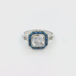 Kelly Herd Small Asscher Cut/Blue Spinel Ring - Sterling Silver