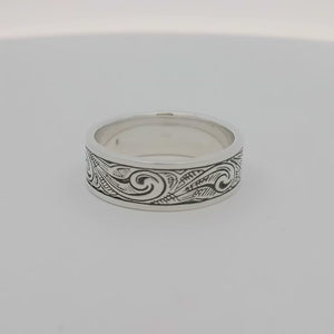 Kelly Herd Men's Engraved Western Wide Band Ring - Sterling Silver