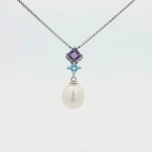 Kelly Herd Amethyst & Blue Topaz Tear Drop Pearl Pendant - Sterling Silver