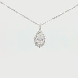 Kelly Herd Clear Pear Halo Pendant - Sterling Silver