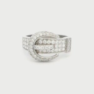 Kelly Herd Clear Pavé Buckle Ring - Sterling Silver